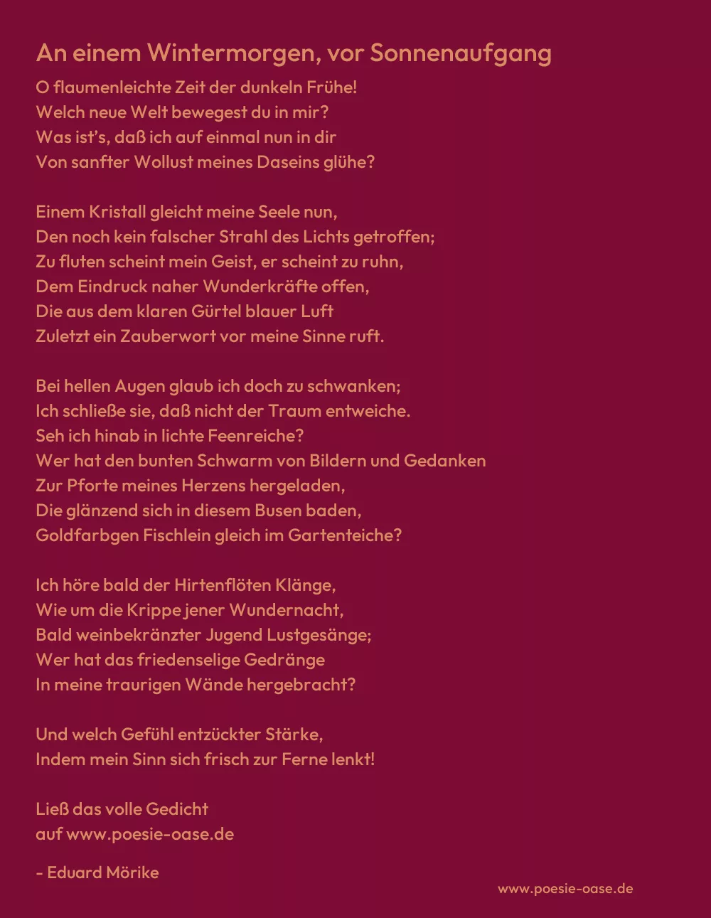 Gedicht: An einem Wintermorgen, vor Sonnenaufgang von Eduard Mörike
