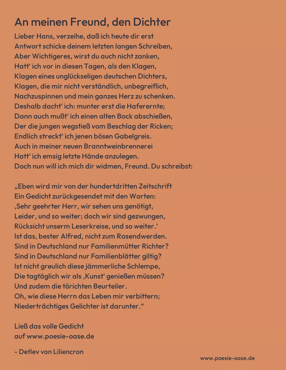 Gedicht: An meinen Freund, den Dichter von Detlev von Liliencron