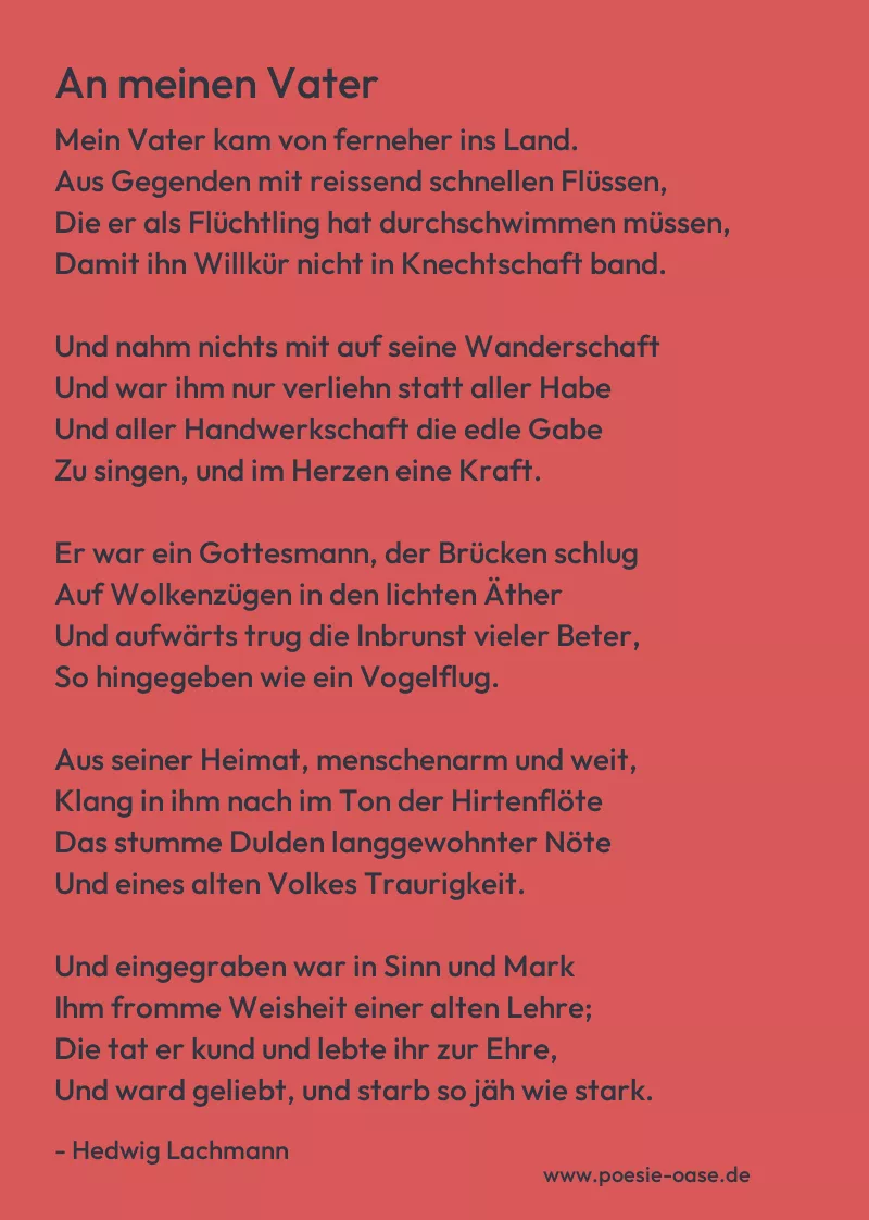 Gedicht: An meinen Vater von Hedwig Lachmann