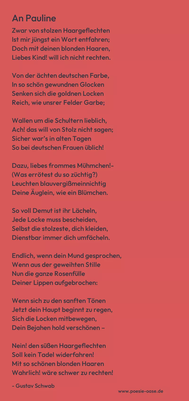 Gedicht: An Pauline von Gustav Schwab