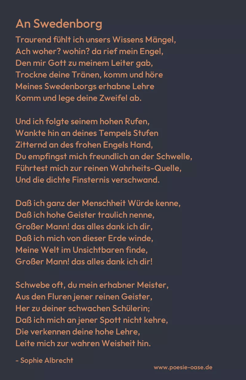 Gedicht: An Swedenborg von Sophie Albrecht