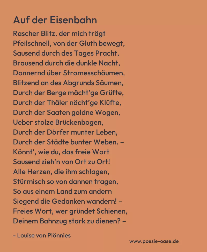 Gedicht: Auf der Eisenbahn von Louise von Plönnies
