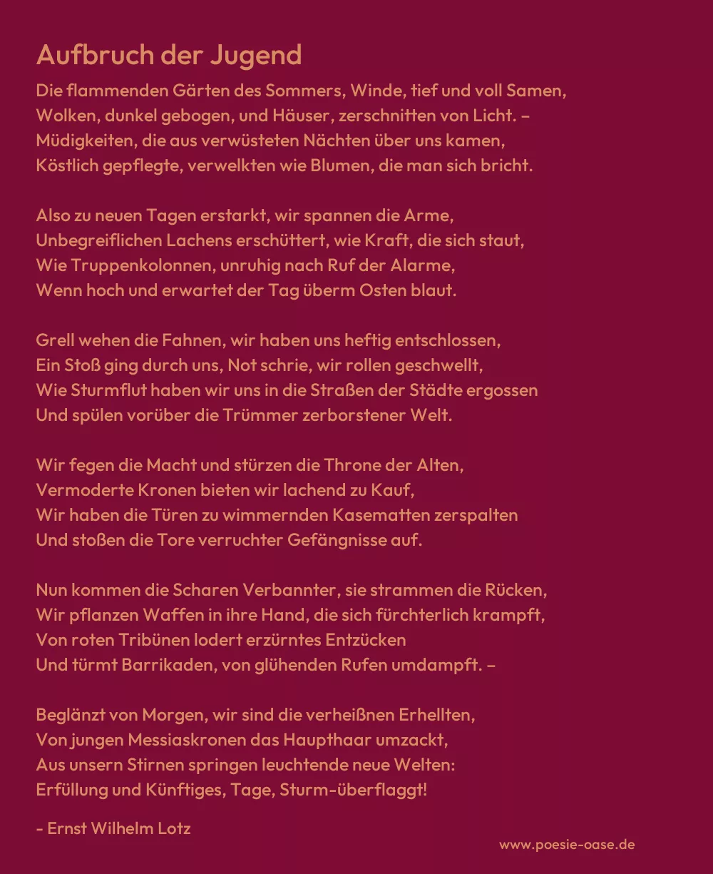 Gedicht: Aufbruch der Jugend von Ernst Wilhelm Lotz