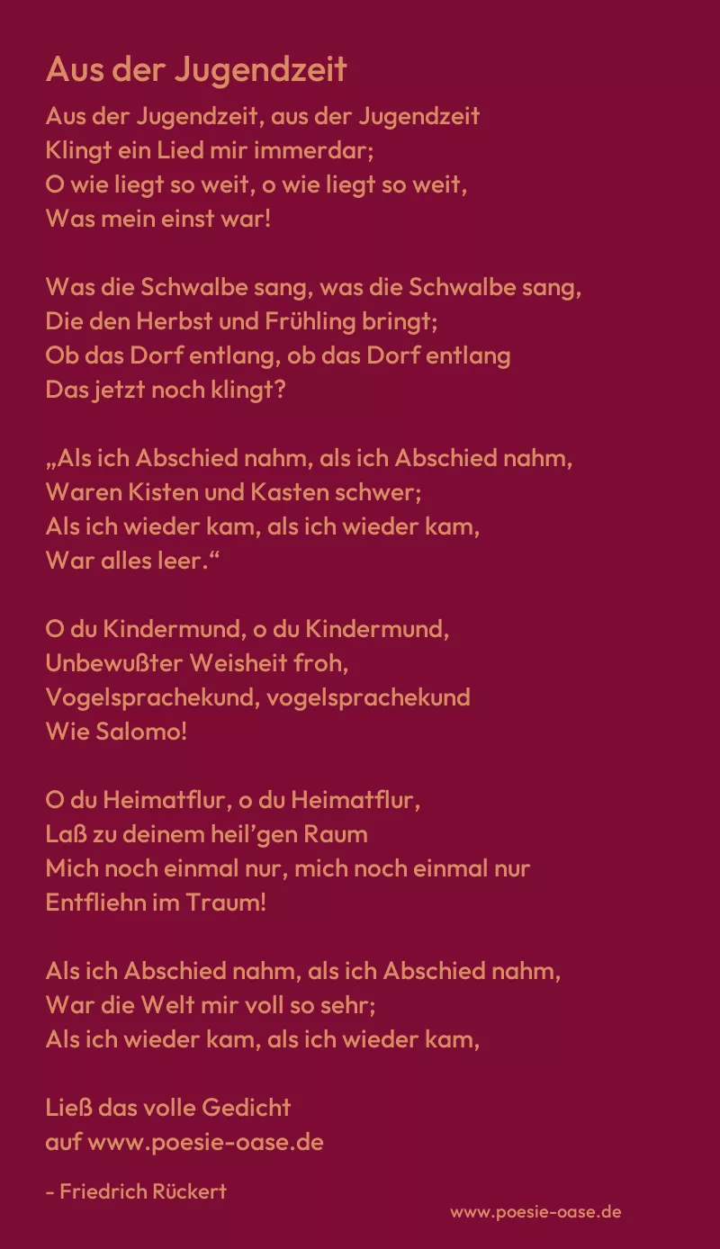 Gedicht: Aus der Jugendzeit von Friedrich Rückert