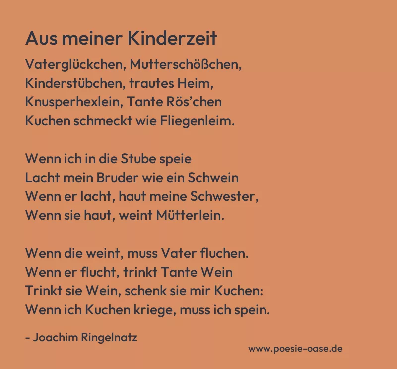 Gedicht: Aus meiner Kinderzeit von Joachim Ringelnatz