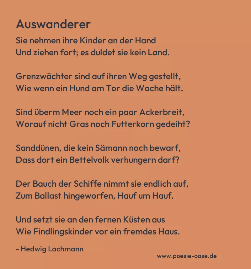 Gedicht: Auswanderer von Hedwig Lachmann