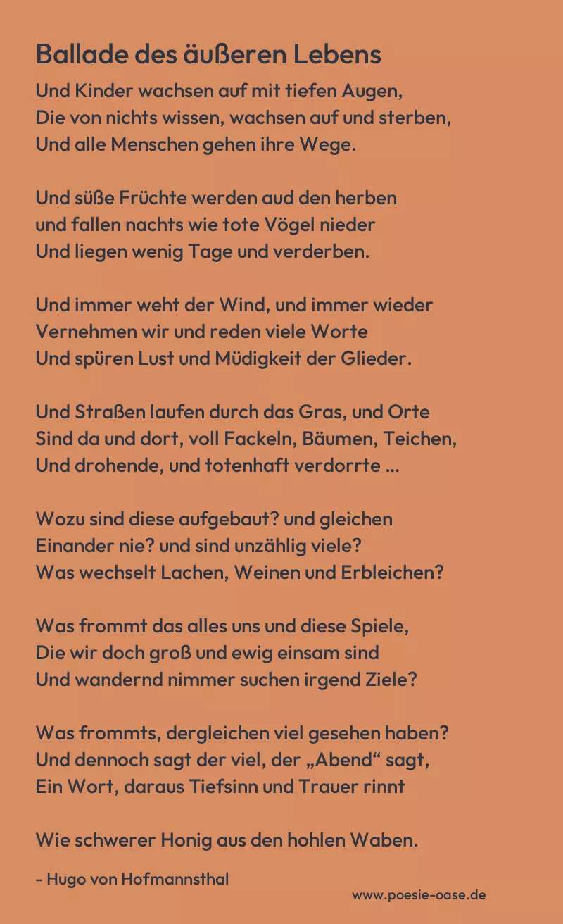 Gedicht: Ballade des äußeren Lebens von Hugo von Hofmannsthal