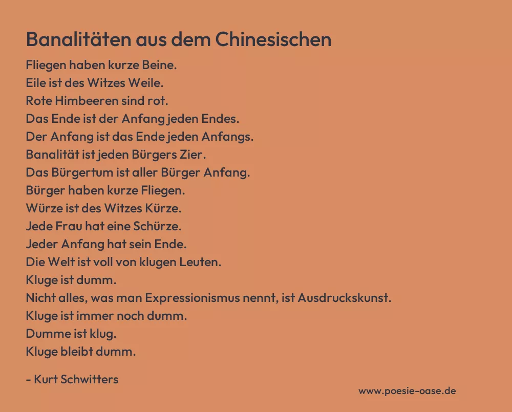 Gedicht: Banalitäten aus dem Chinesischen von Kurt Schwitters