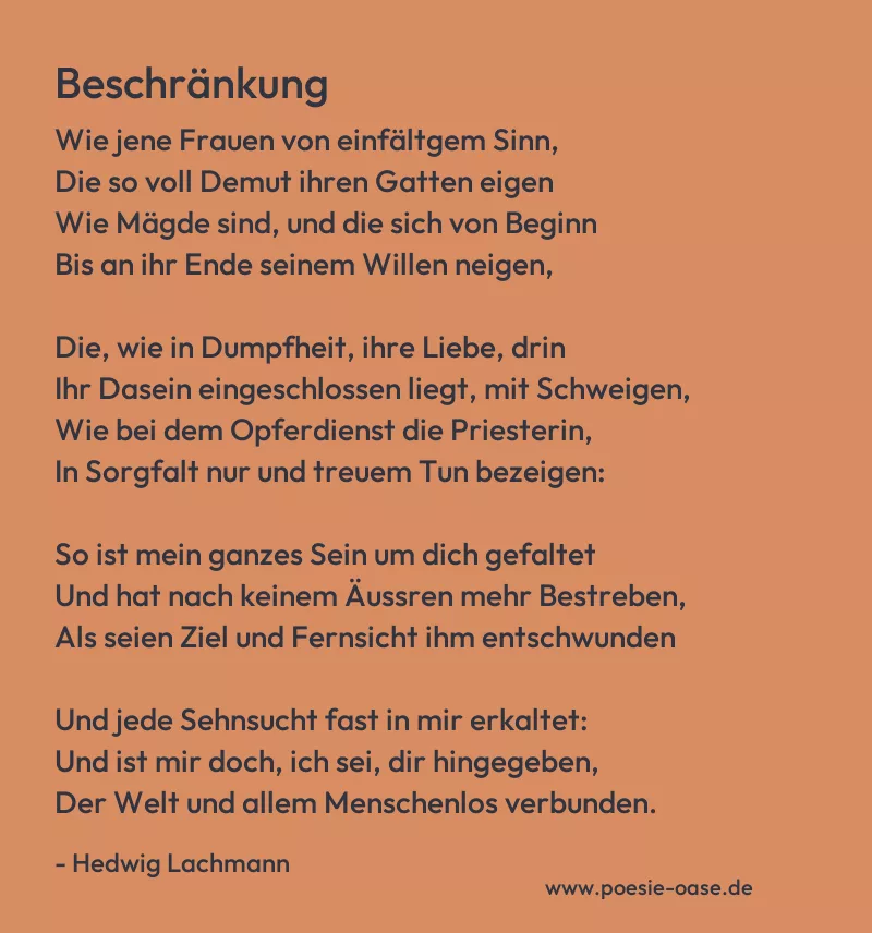 Gedicht: Beschränkung von Hedwig Lachmann