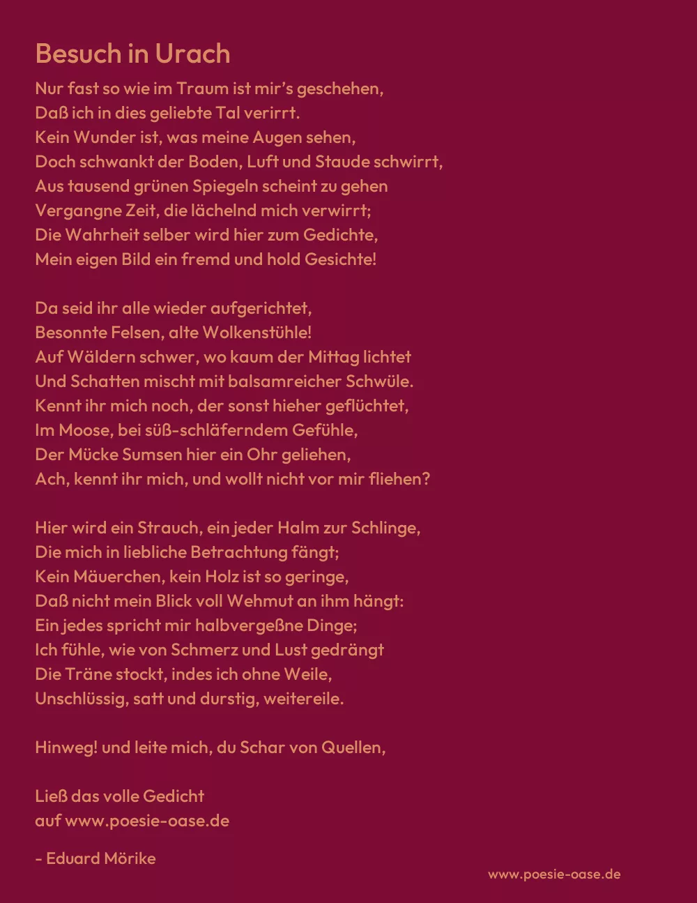 Gedicht: Besuch in Urach von Eduard Mörike