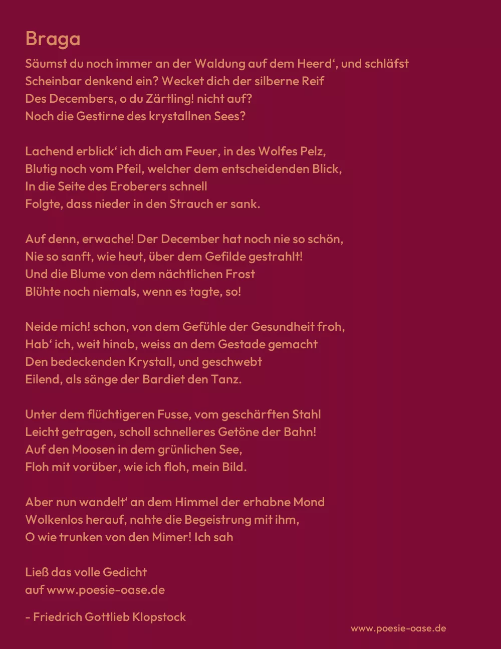 Gedicht: Braga von Friedrich Gottlieb Klopstock
