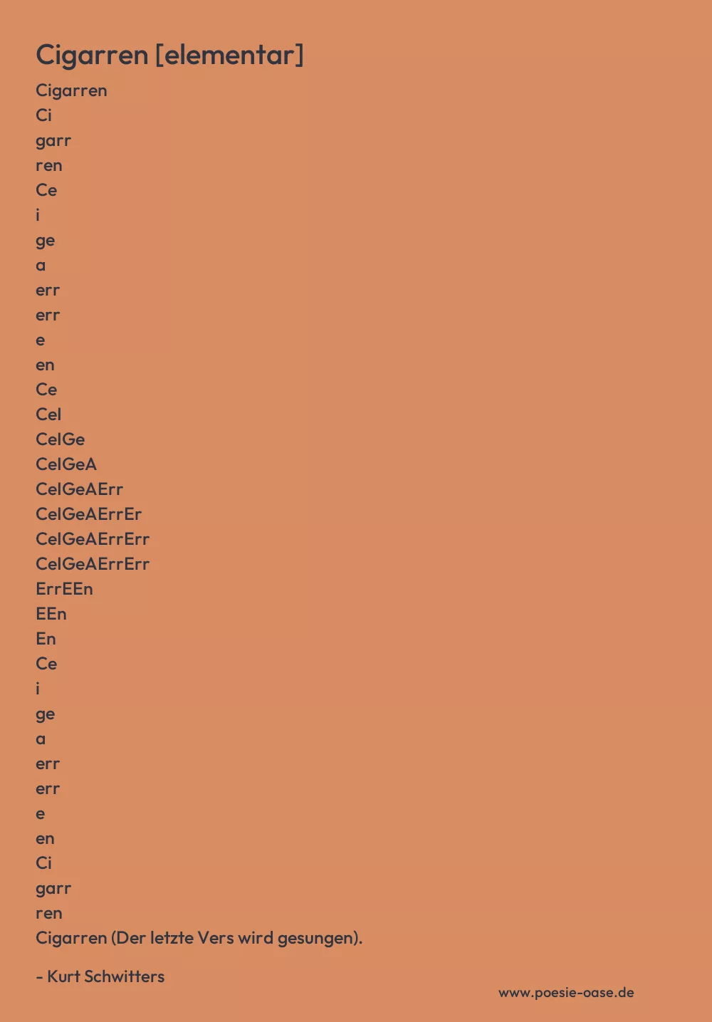 Gedicht: Cigarren [elementar] von Kurt Schwitters