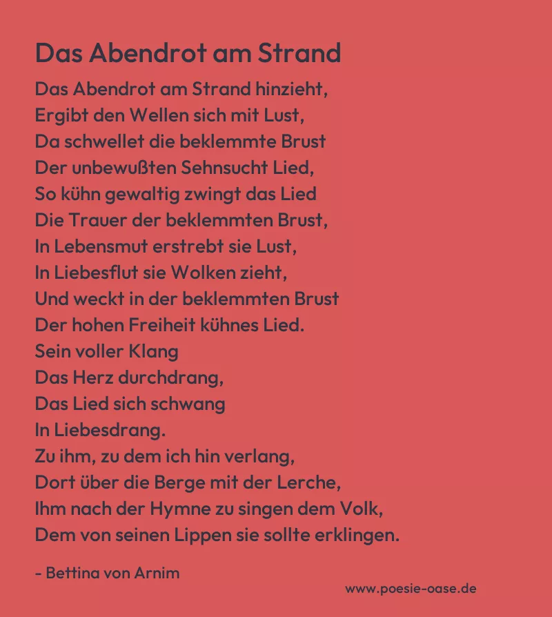 Gedicht: Das Abendrot am Strand von Bettina von Arnim
