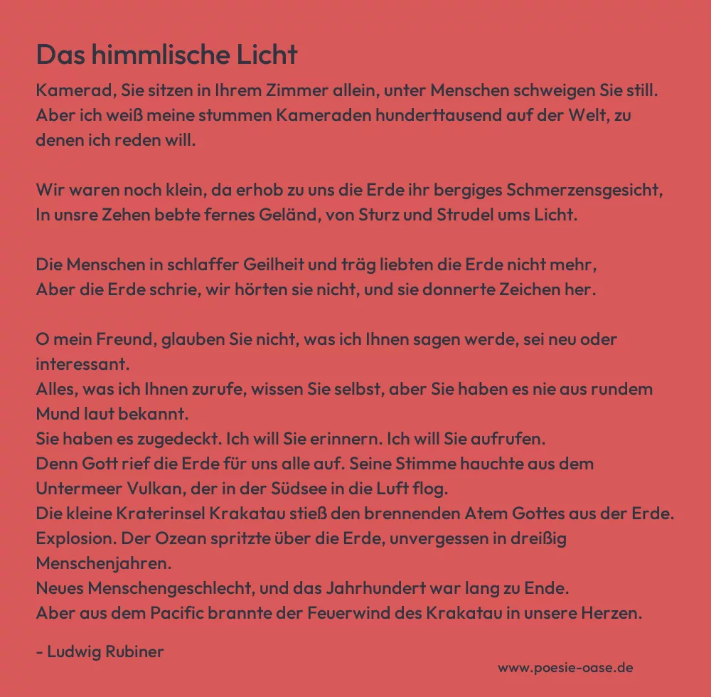 Gedicht: Das himmlische Licht von Ludwig Rubiner