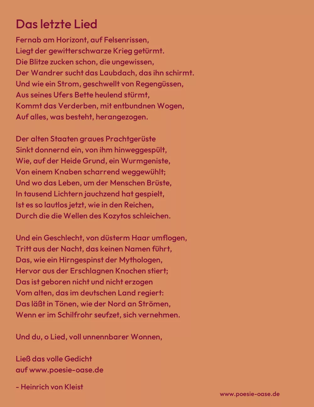 Gedicht: Das letzte Lied von Heinrich von Kleist