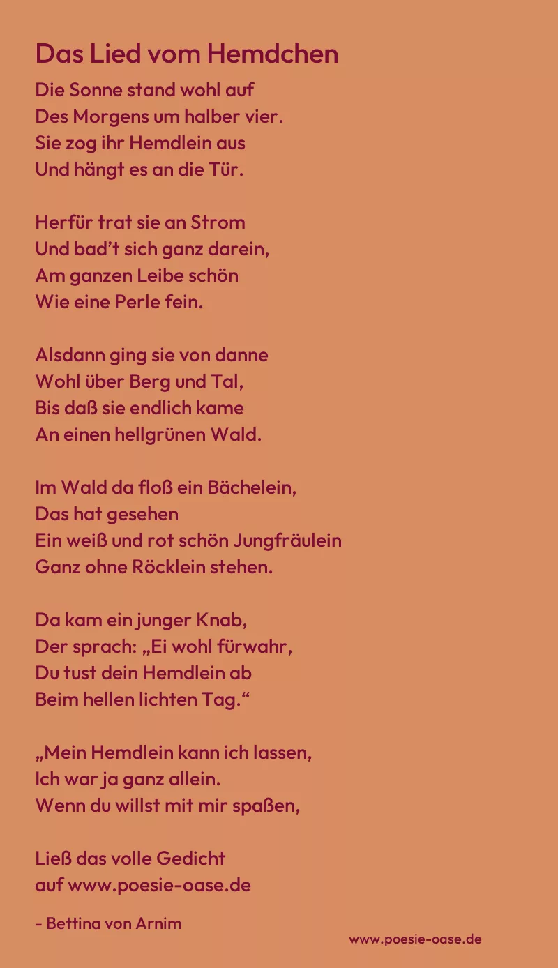 Gedicht: Das Lied vom Hemdchen von Bettina von Arnim