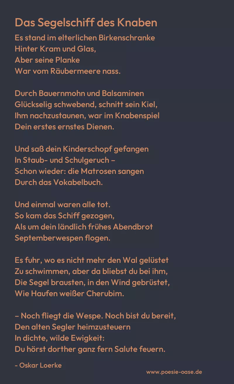 Gedicht: Das Segelschiff des Knaben von Oskar Loerke