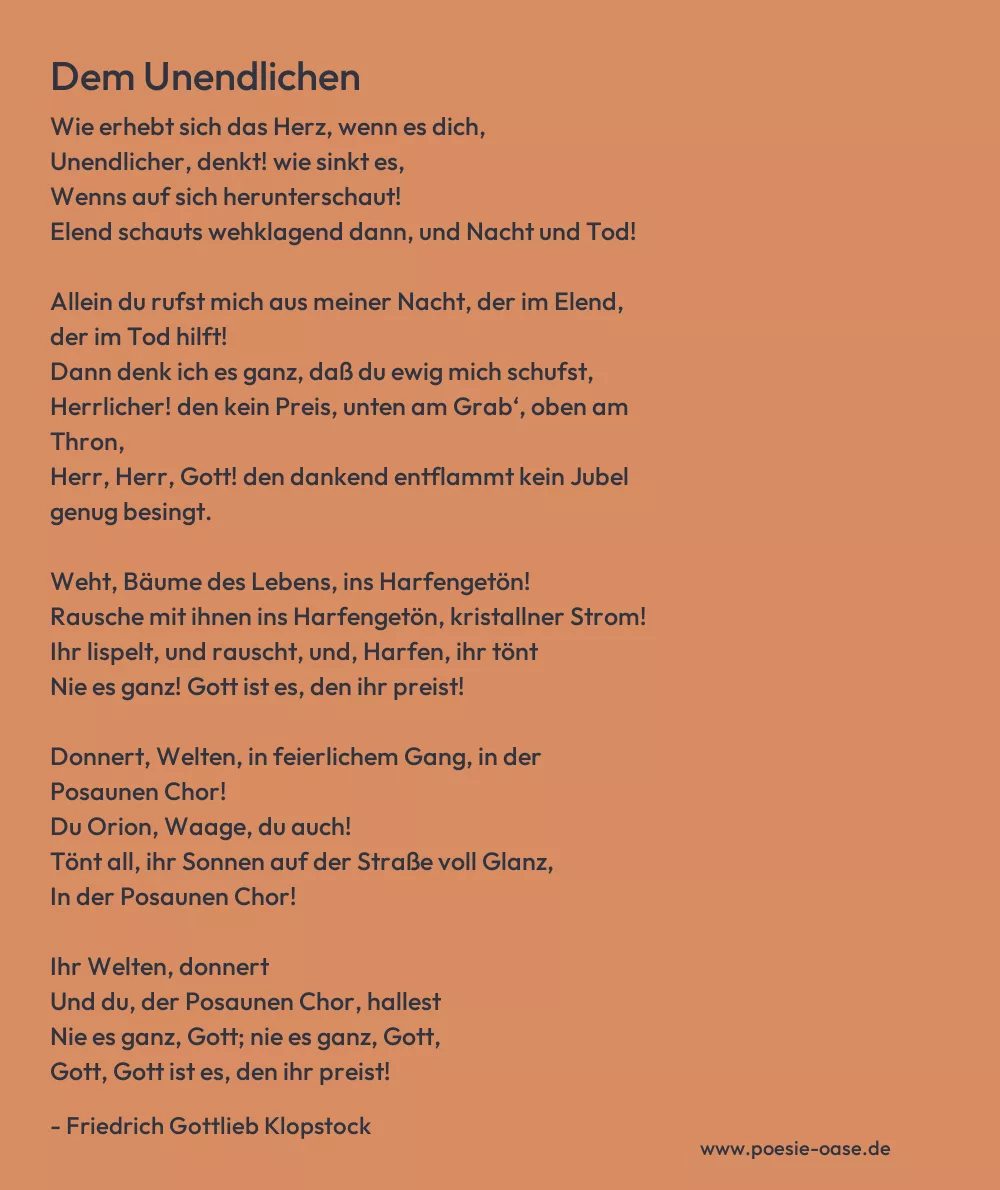 Gedicht: Dem Unendlichen von Friedrich Gottlieb Klopstock