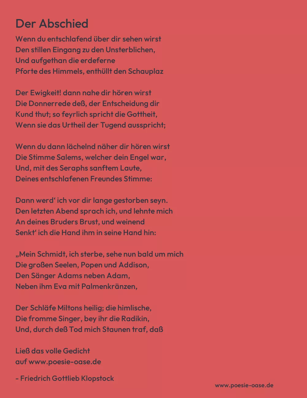 Gedicht: Der Abschied von Friedrich Gottlieb Klopstock
