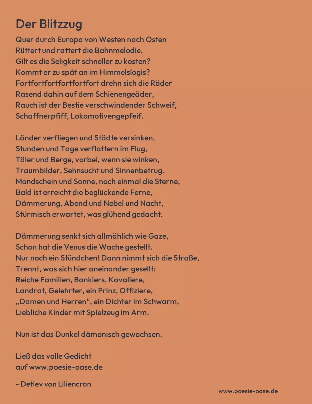 Gedicht: Der Blitzzug von Detlev von Liliencron
