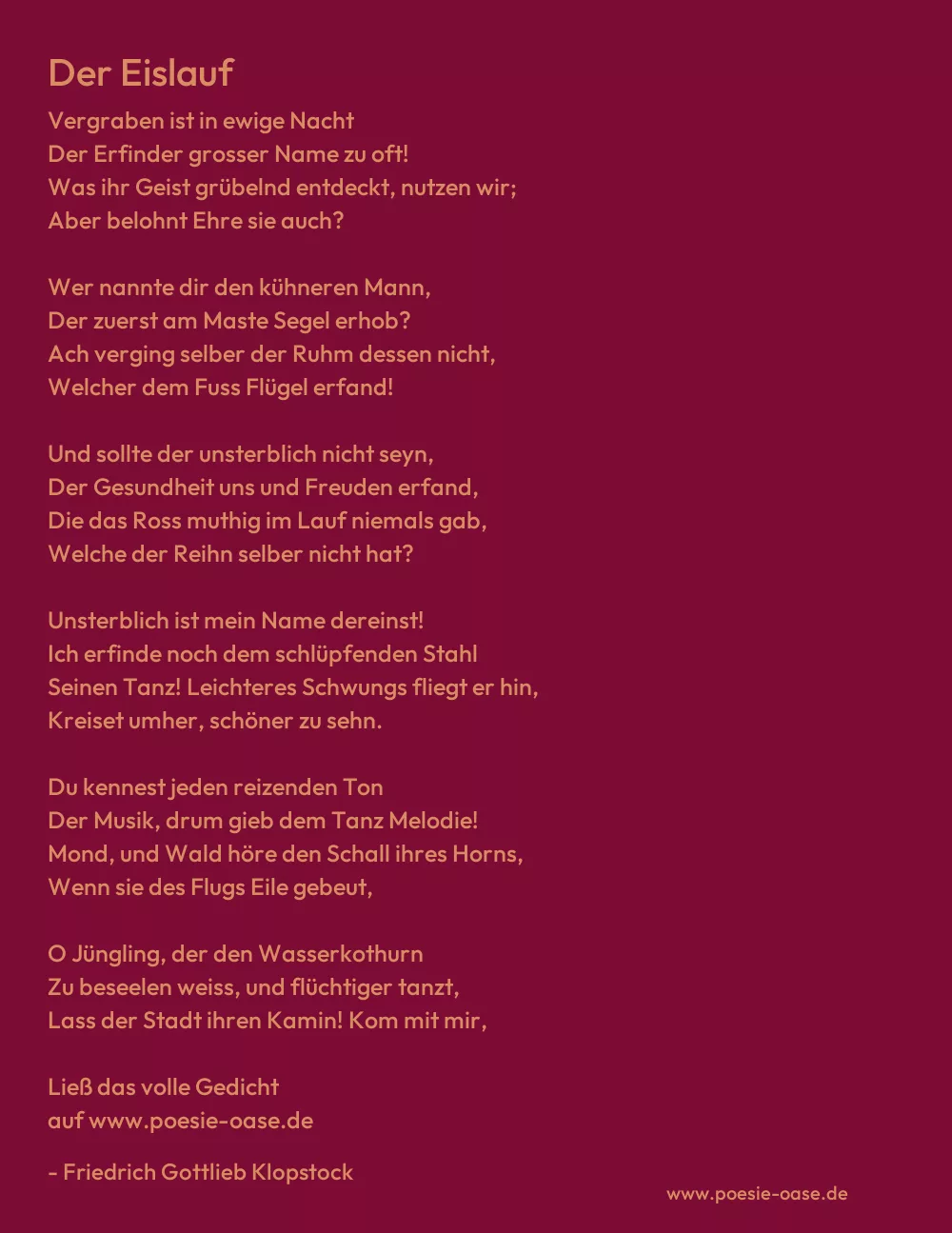Gedicht: Der Eislauf von Friedrich Gottlieb Klopstock