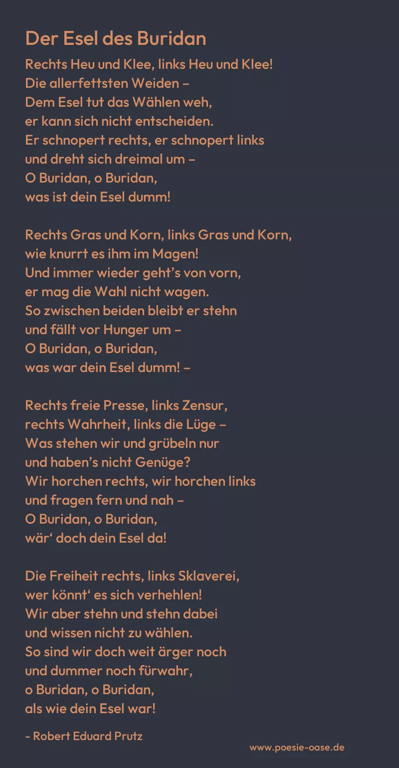 Gedicht: Der Esel des Buridan von Robert Eduard Prutz
