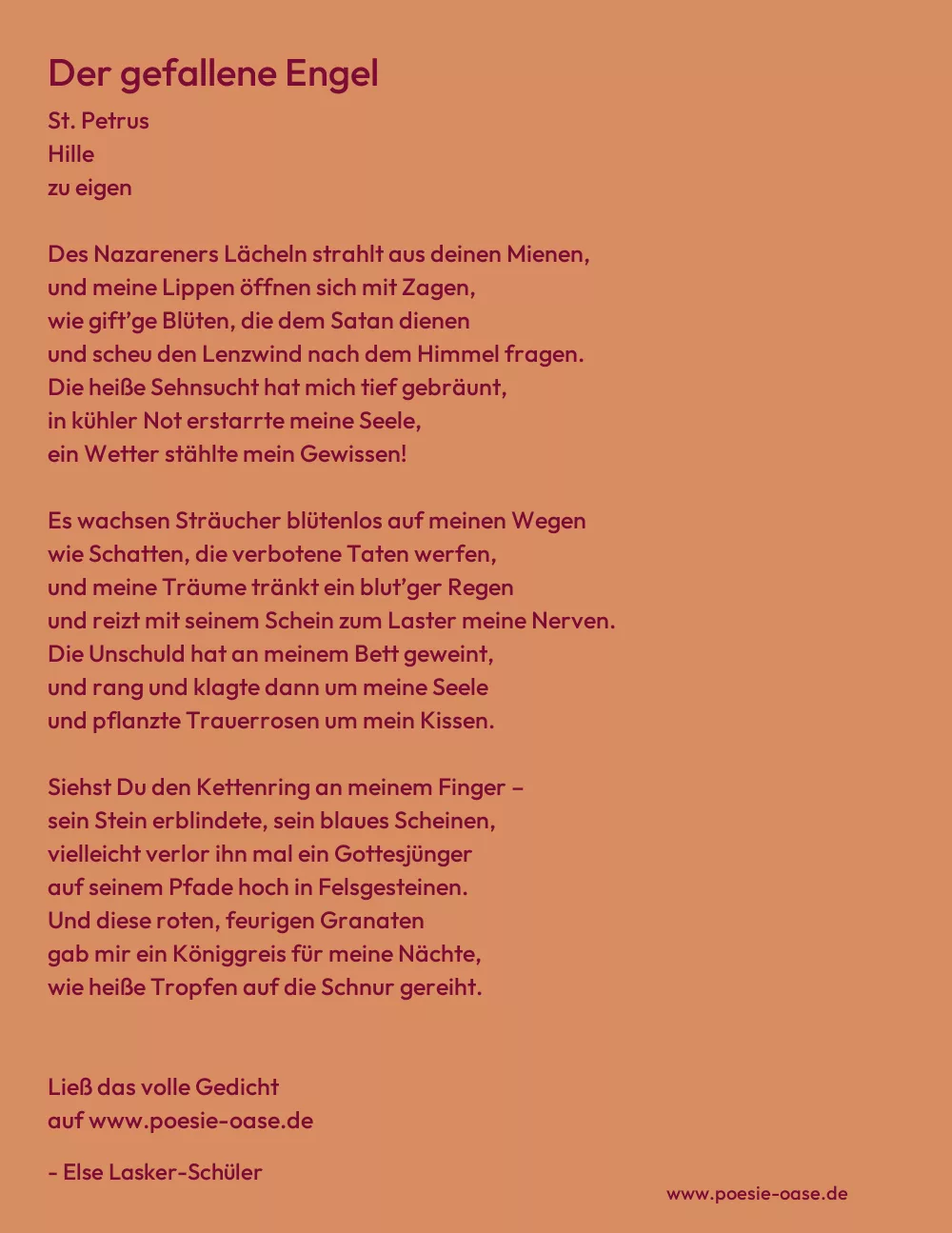 Gedicht: Der gefallene Engel von Else Lasker-Schüler