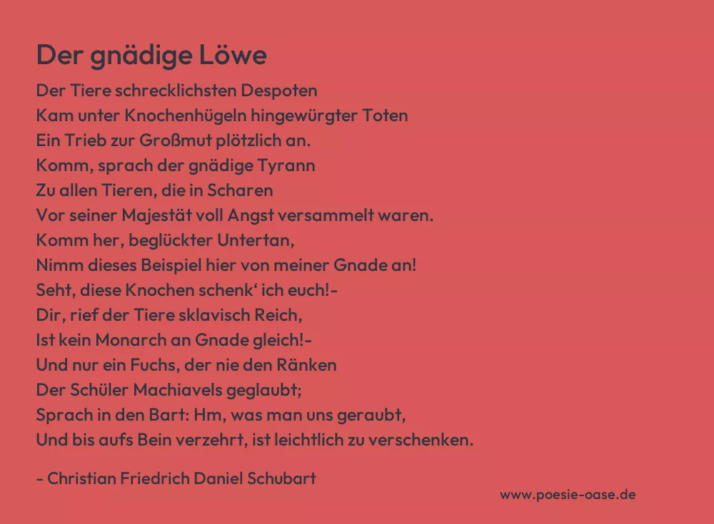 Gedicht: Der gnädige Löwe von Christian Friedrich Daniel Schubart