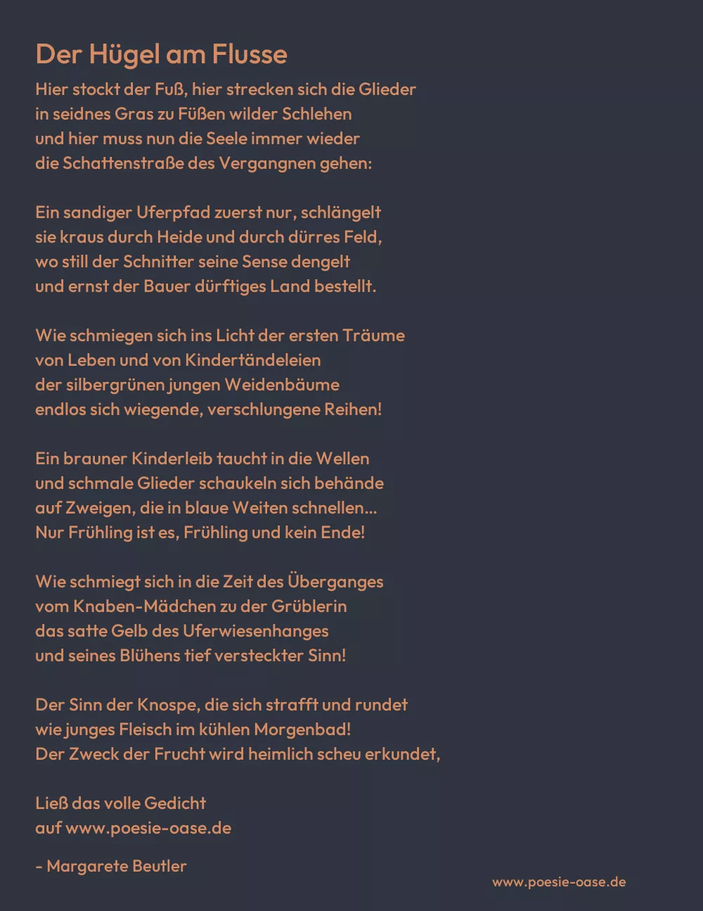 Gedicht: Der Hügel am Flusse von Margarete Beutler