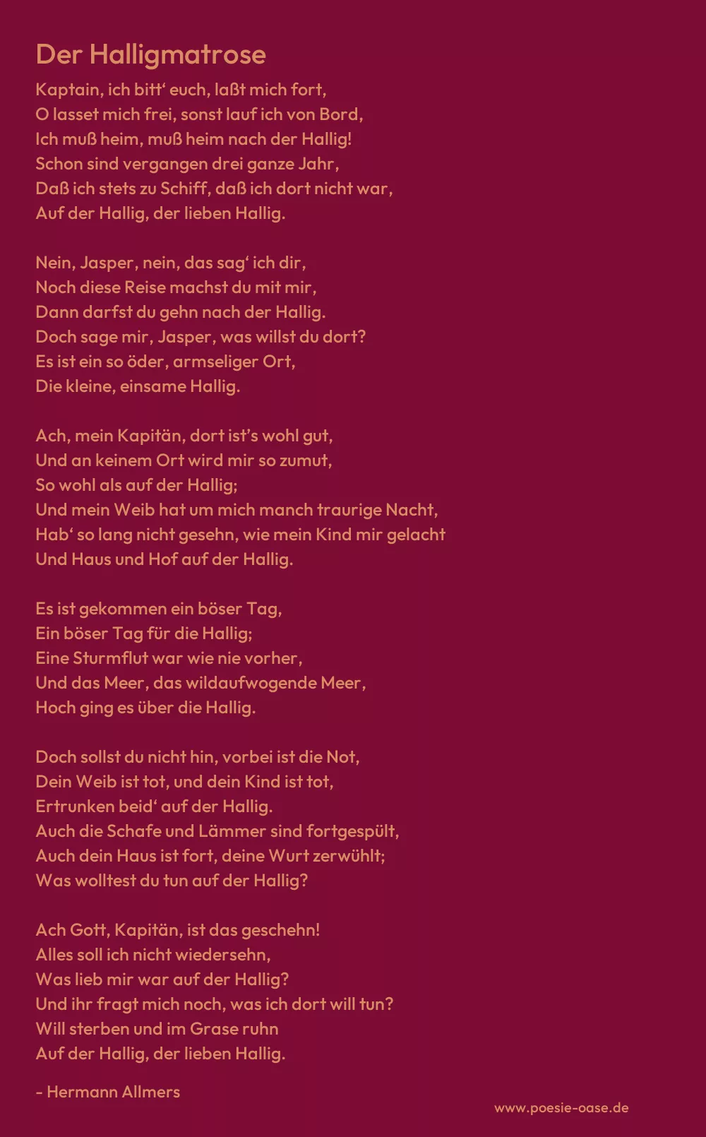 Gedicht: Der Halligmatrose von Hermann Allmers