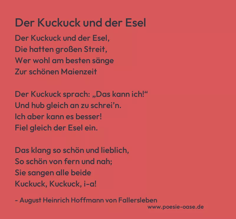 Gedicht: Der Kuckuck und der Esel von August Heinrich Hoffmann von Fallersleben