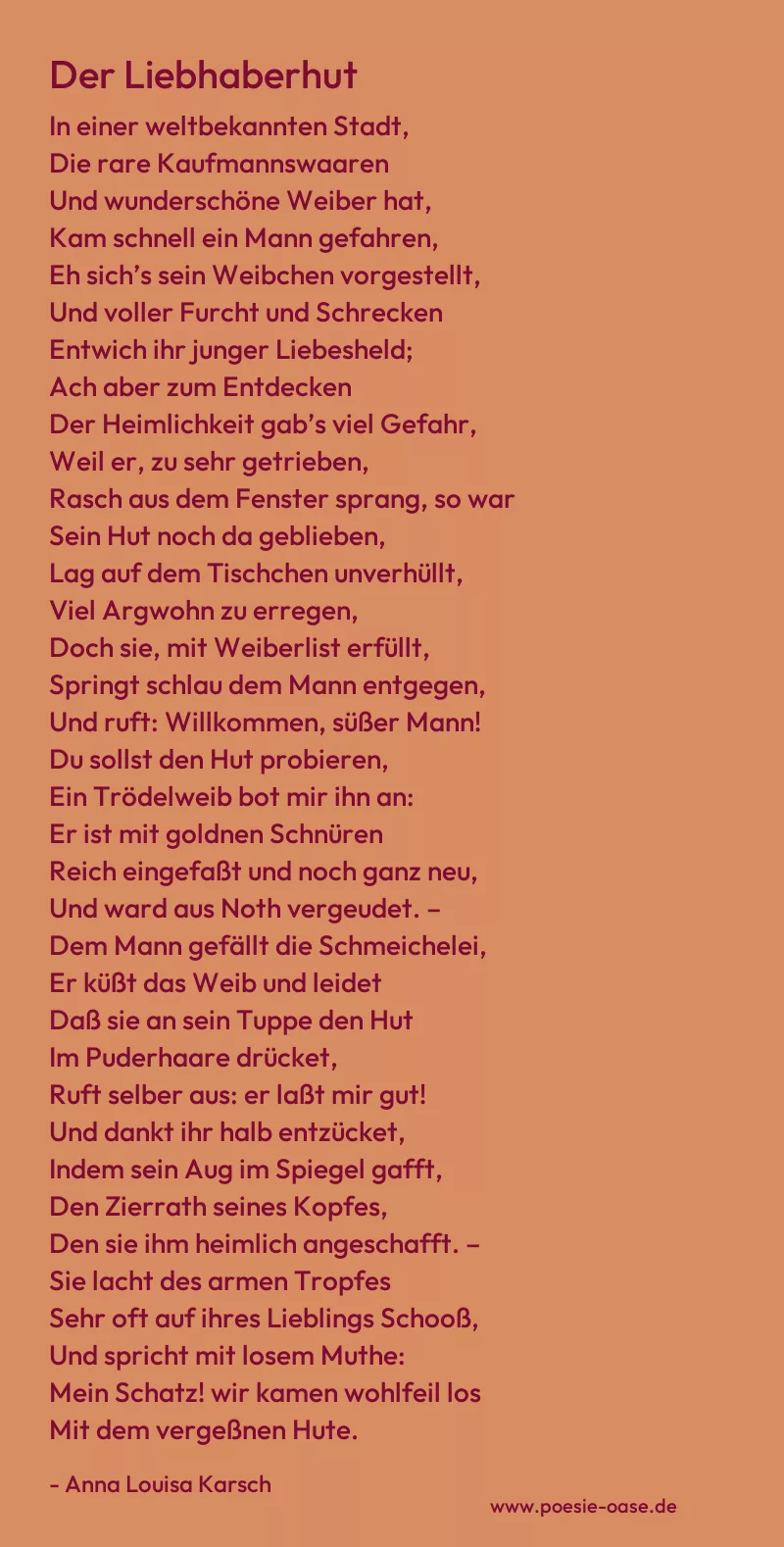 Gedicht: Der Liebhaberhut von Anna Louisa Karsch