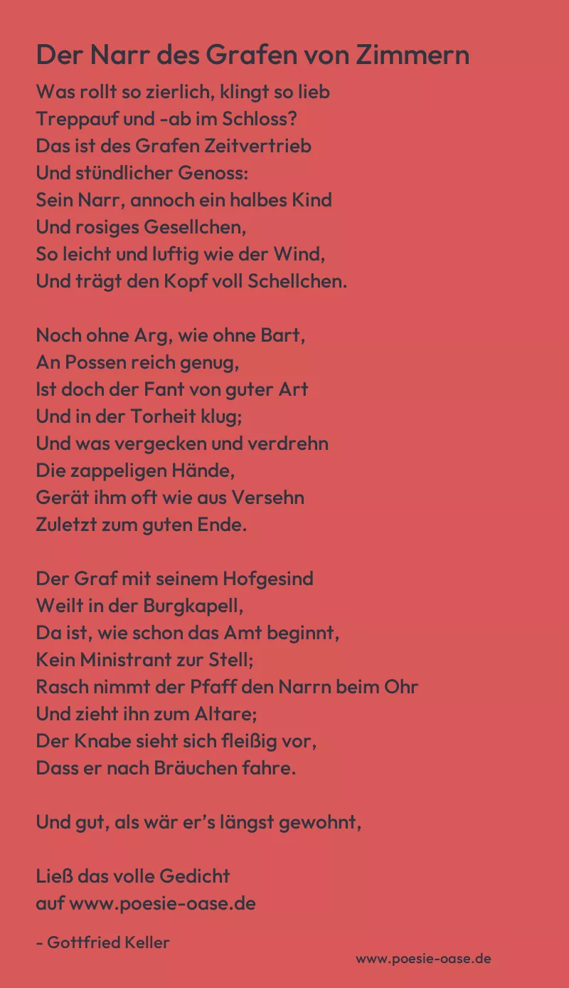 Gedicht: Der Narr des Grafen von Zimmern von Gottfried Keller