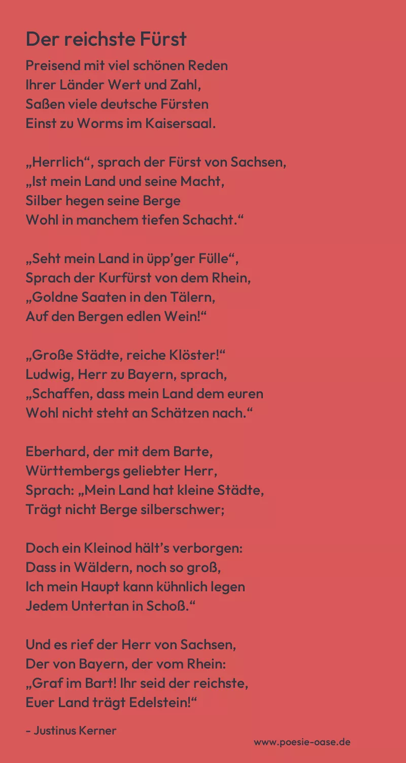 Gedicht: Der reichste Fürst von Justinus Kerner