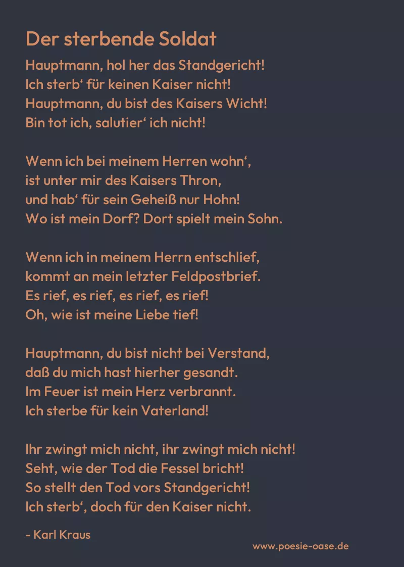 Gedicht: Der sterbende Soldat von Karl Kraus