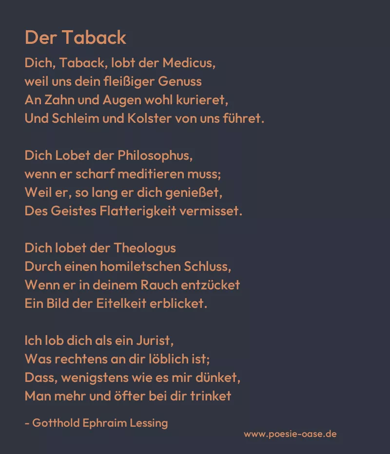 Gedicht: Der Taback von Gotthold Ephraim Lessing