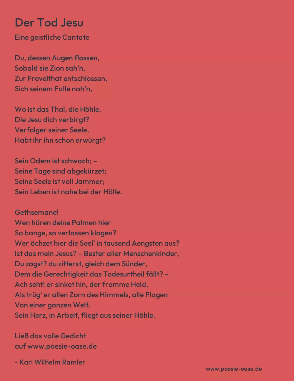 Gedicht: Der Tod Jesu von Karl Wilhelm Ramler