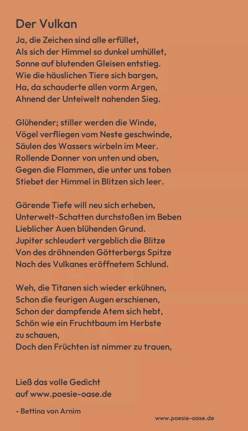 Gedicht: Der Vulkan von Bettina von Arnim