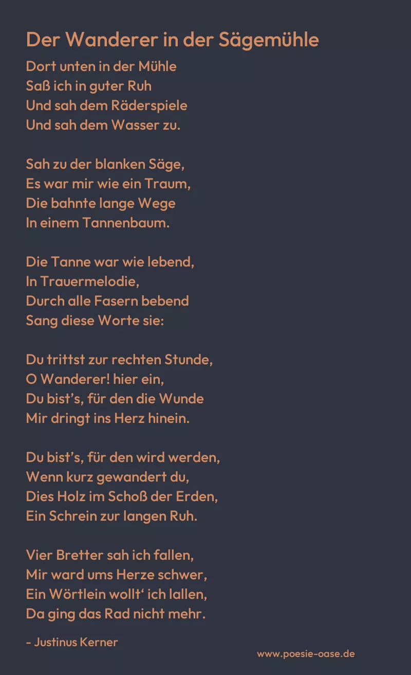 Gedicht: Der Wanderer in der Sägemühle von Justinus Kerner