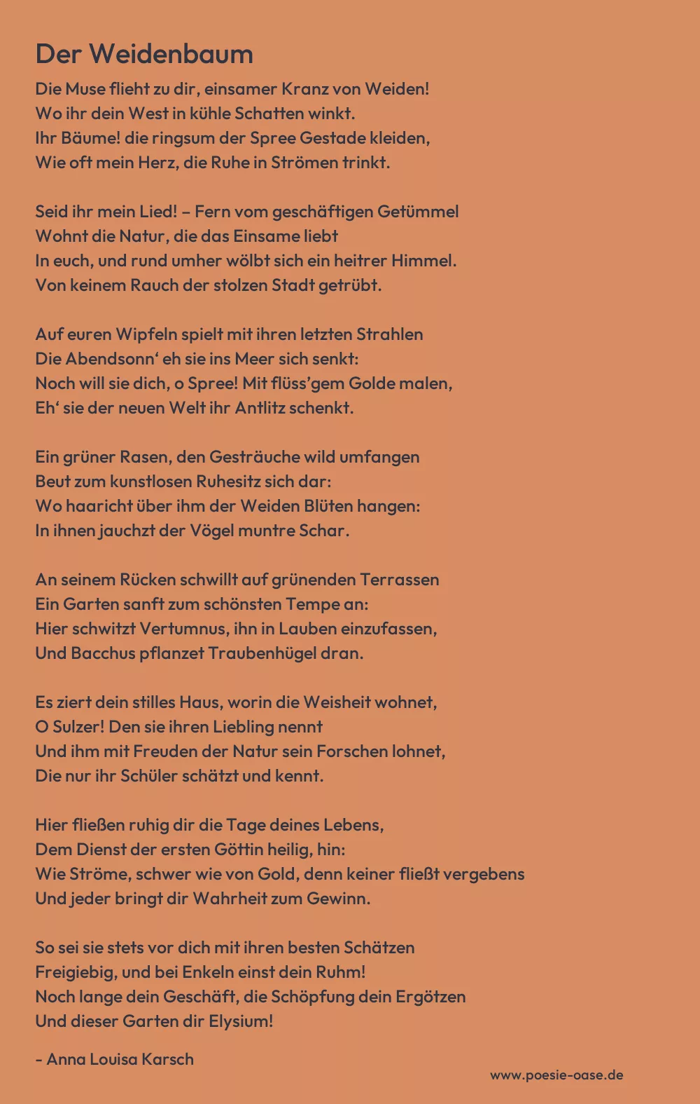 Gedicht: Der Weidenbaum von Anna Louisa Karsch