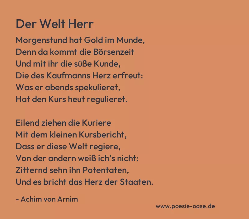 Gedicht: Der Welt Herr von Achim von Arnim