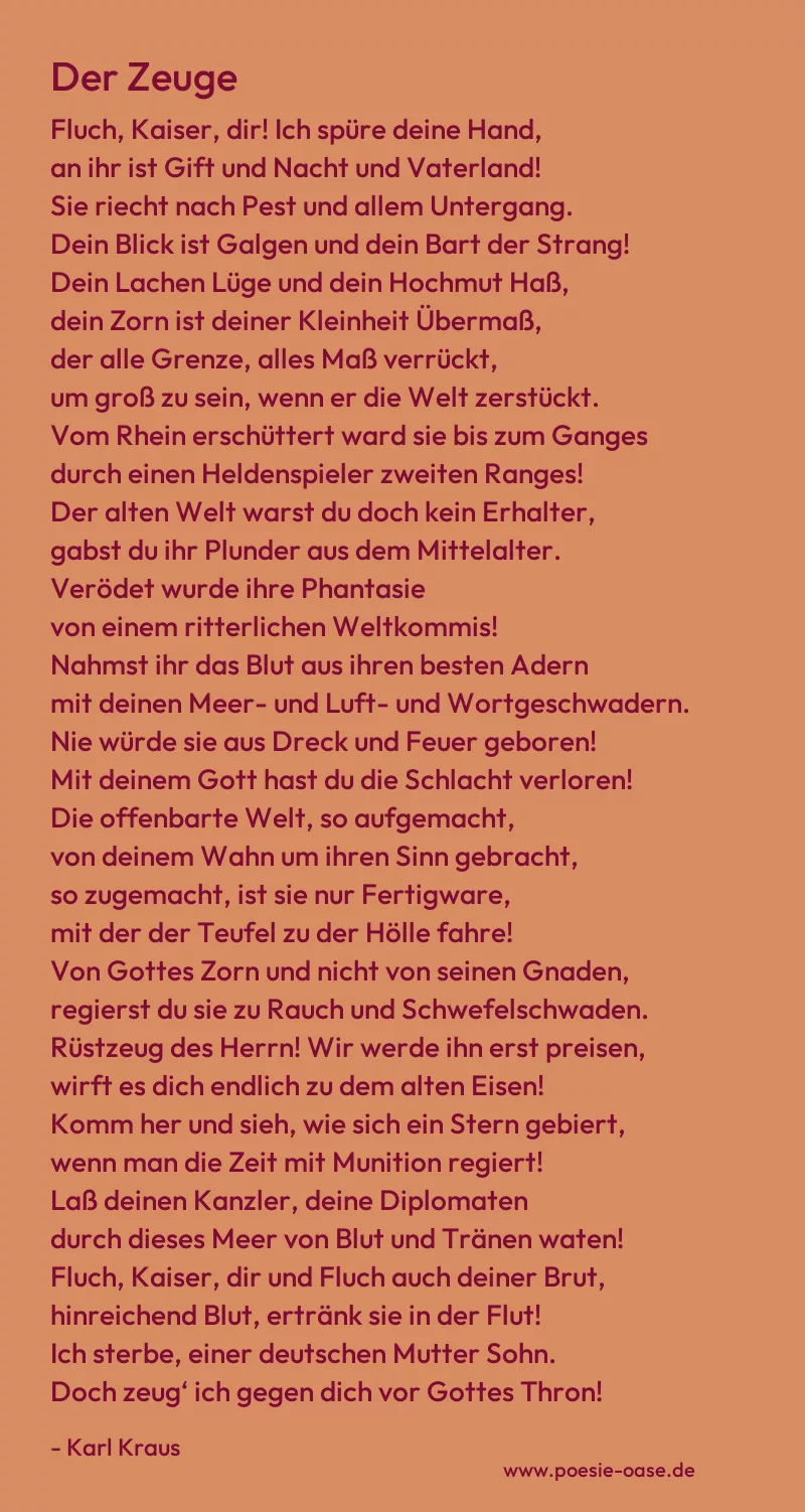 Gedicht: Der Zeuge von Karl Kraus