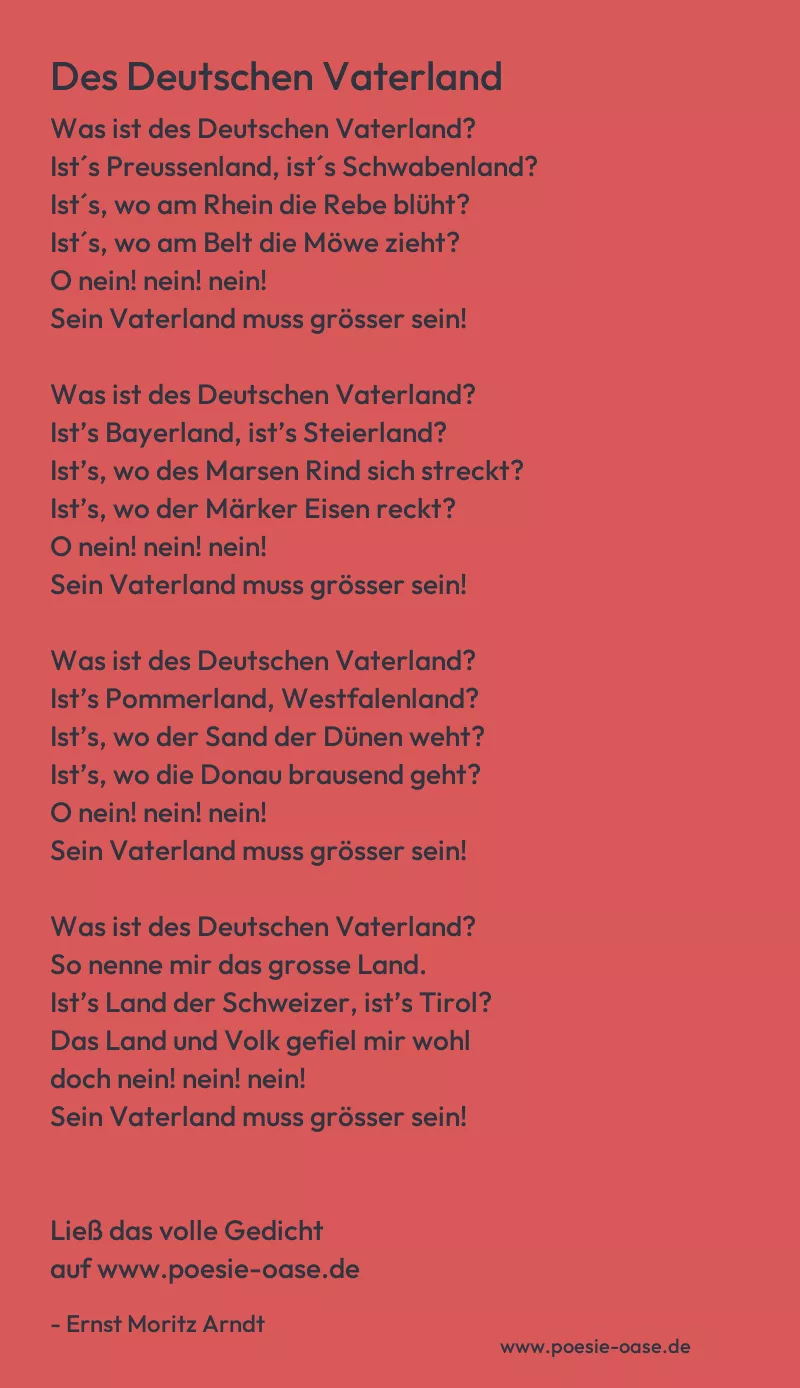 Gedicht: Des Deutschen Vaterland von Ernst Moritz Arndt