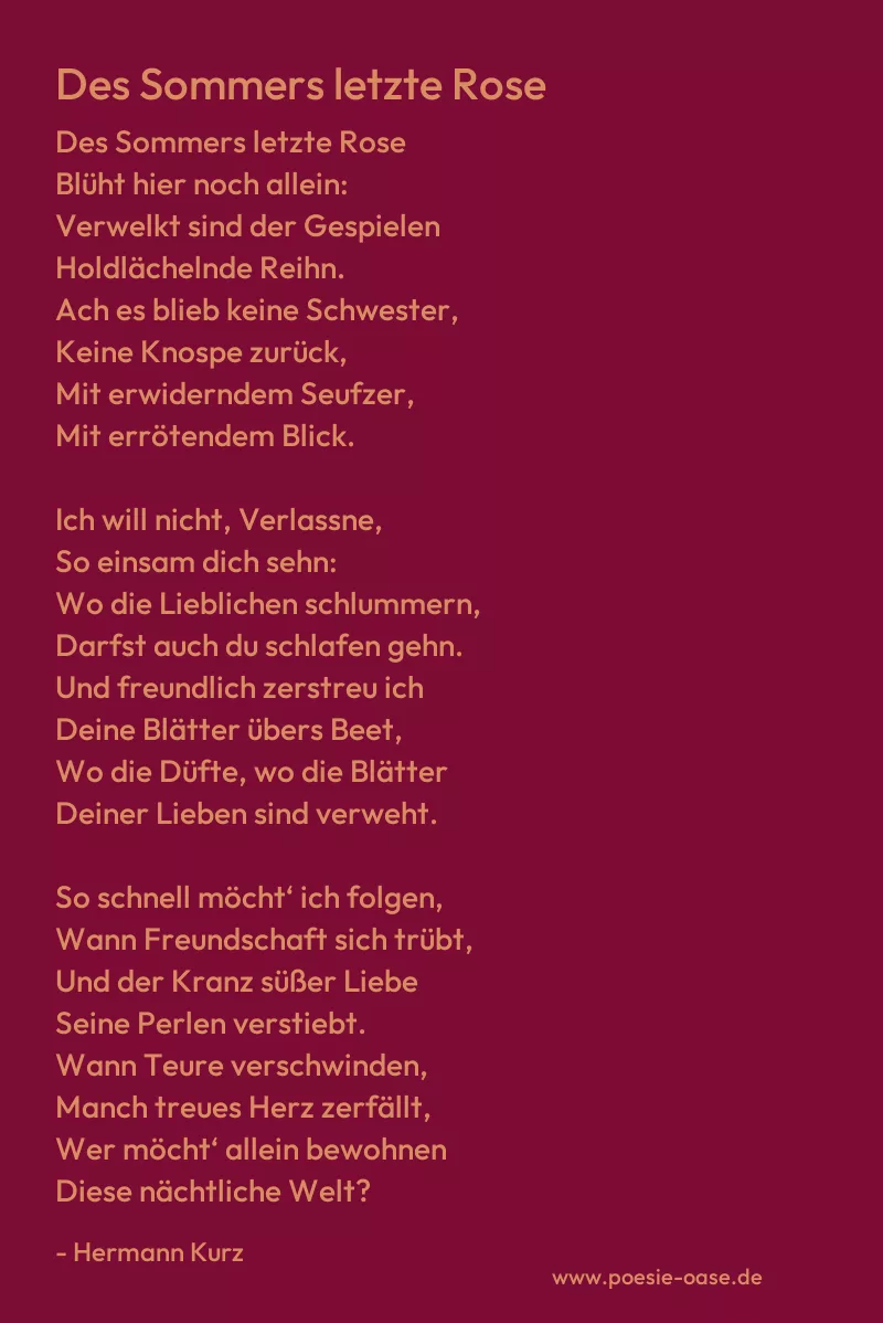 Gedicht: Des Sommers letzte Rose von Hermann Kurz