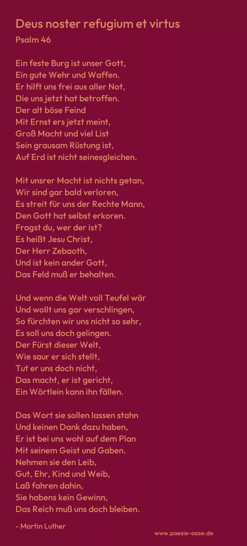 Gedicht: Deus noster refugium et virtus von Martin Luther