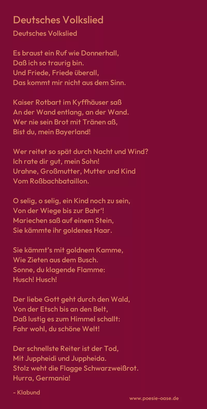 Gedicht: Deutsches Volkslied von Klabund