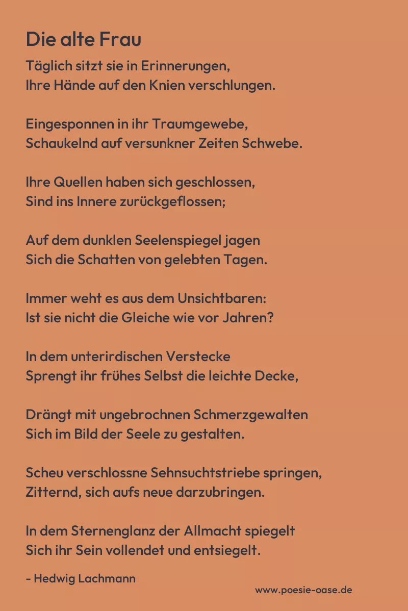 Gedicht: Die alte Frau von Hedwig Lachmann