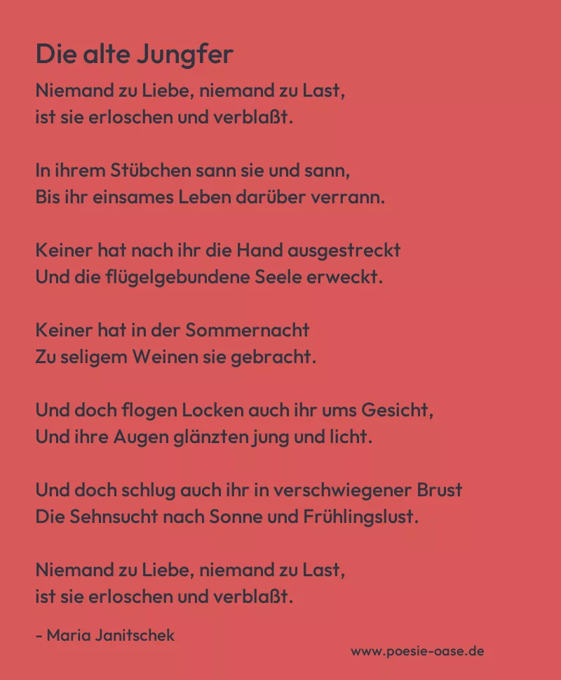 Gedicht: Die alte Jungfer von Maria Janitschek
