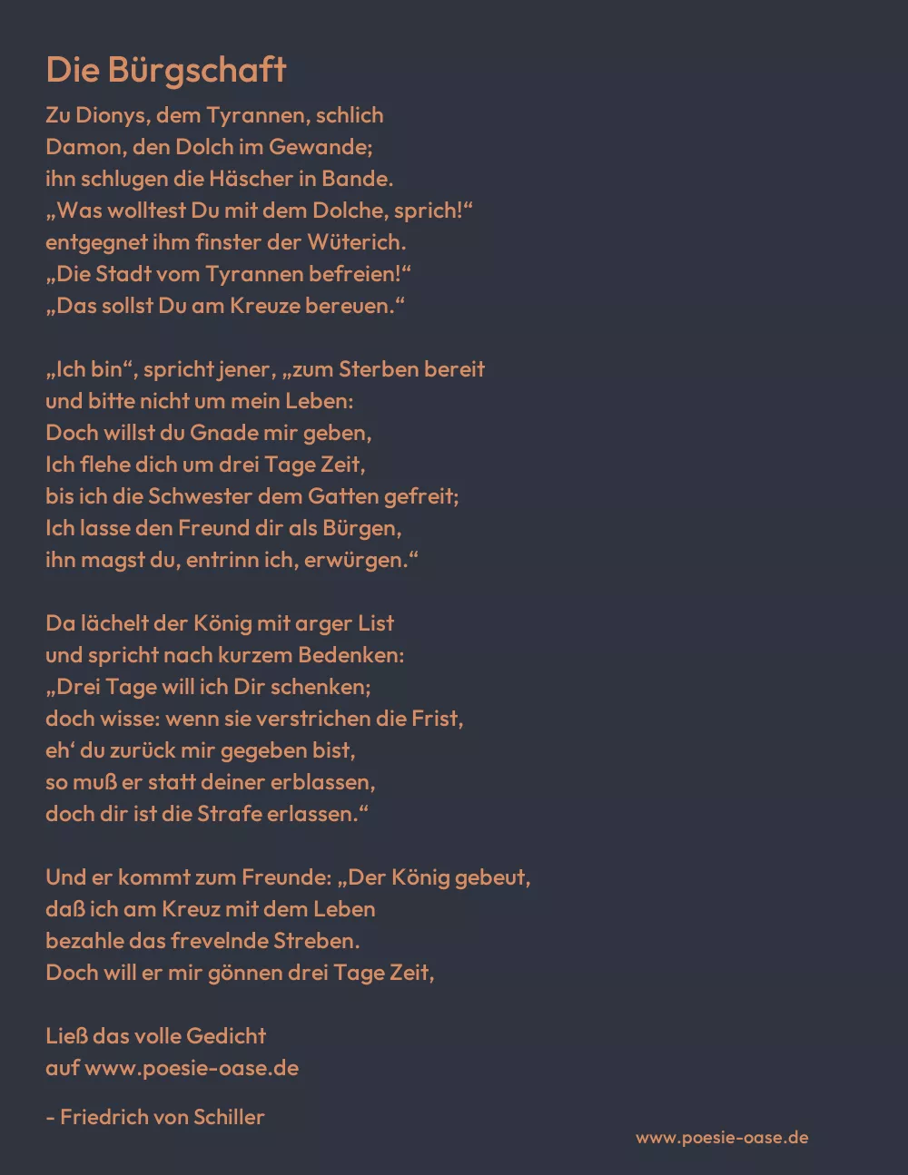 Gedicht: Die Bürgschaft von Friedrich von Schiller