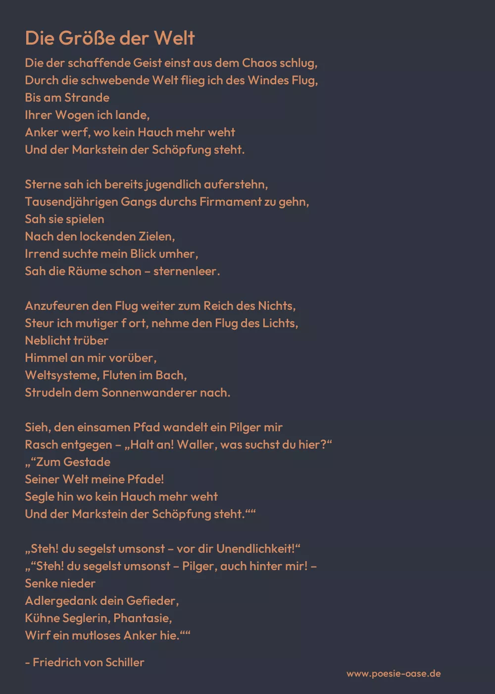 Gedicht: Die Größe der Welt von Friedrich von Schiller